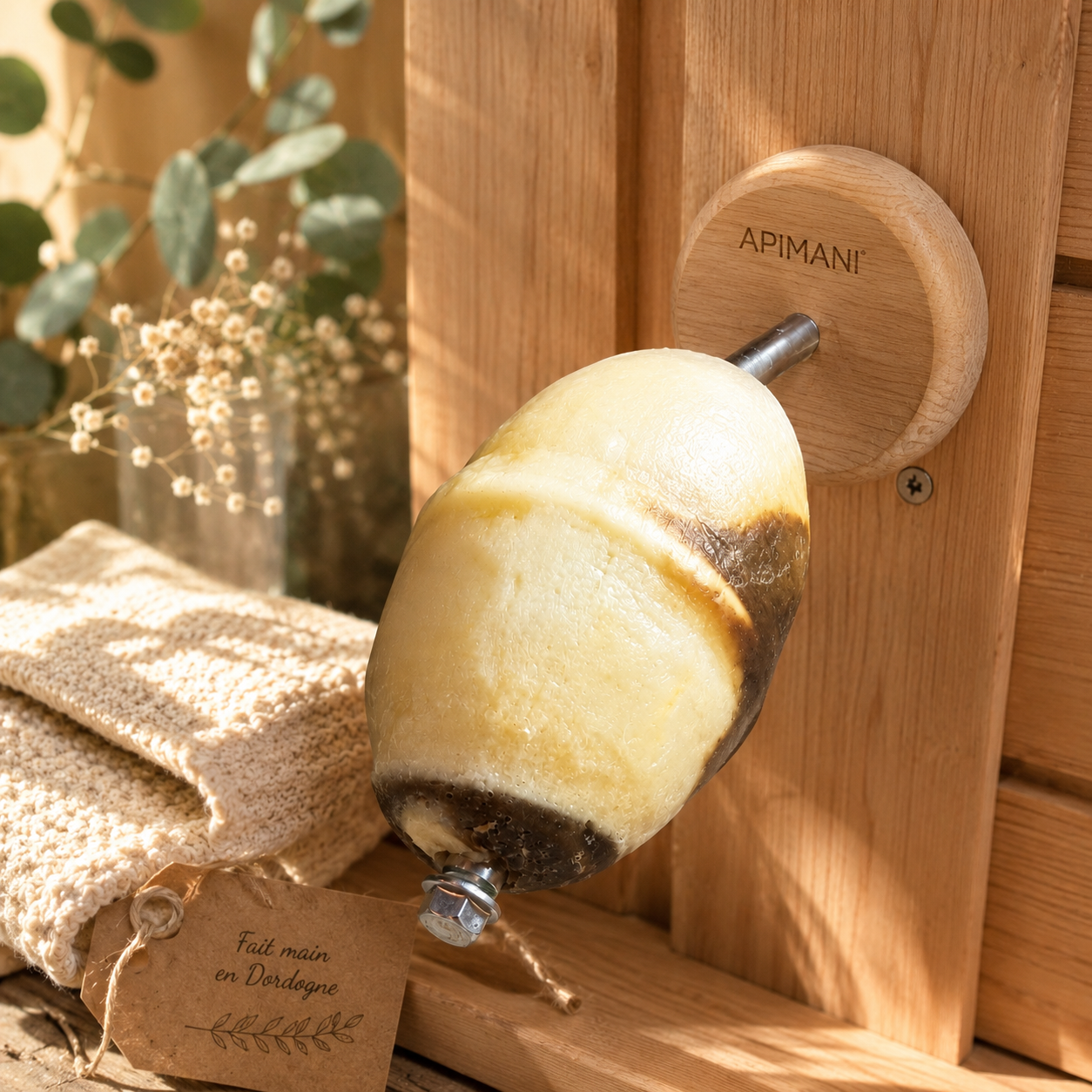 porte savon en bois apimani fixé au mur sans faire de trou avec savon écolier artisanal